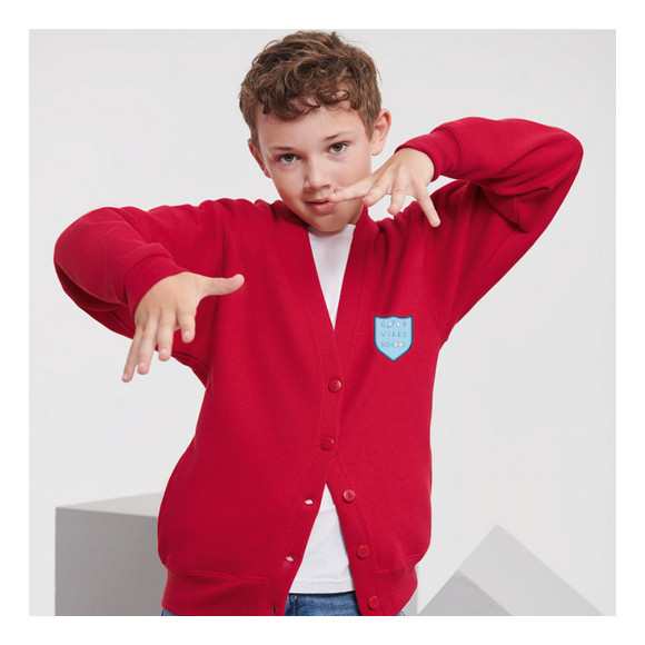 Czerwony rozpinany Cardigan V neck GOOD VIBES