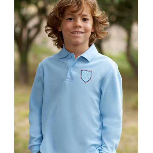 Sky blue long sleeve polo GOOD VIBES