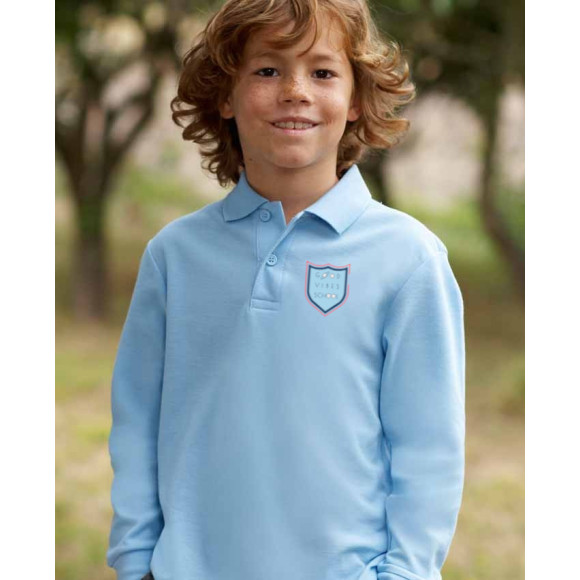 Sky blue long sleeve polo GOOD VIBES